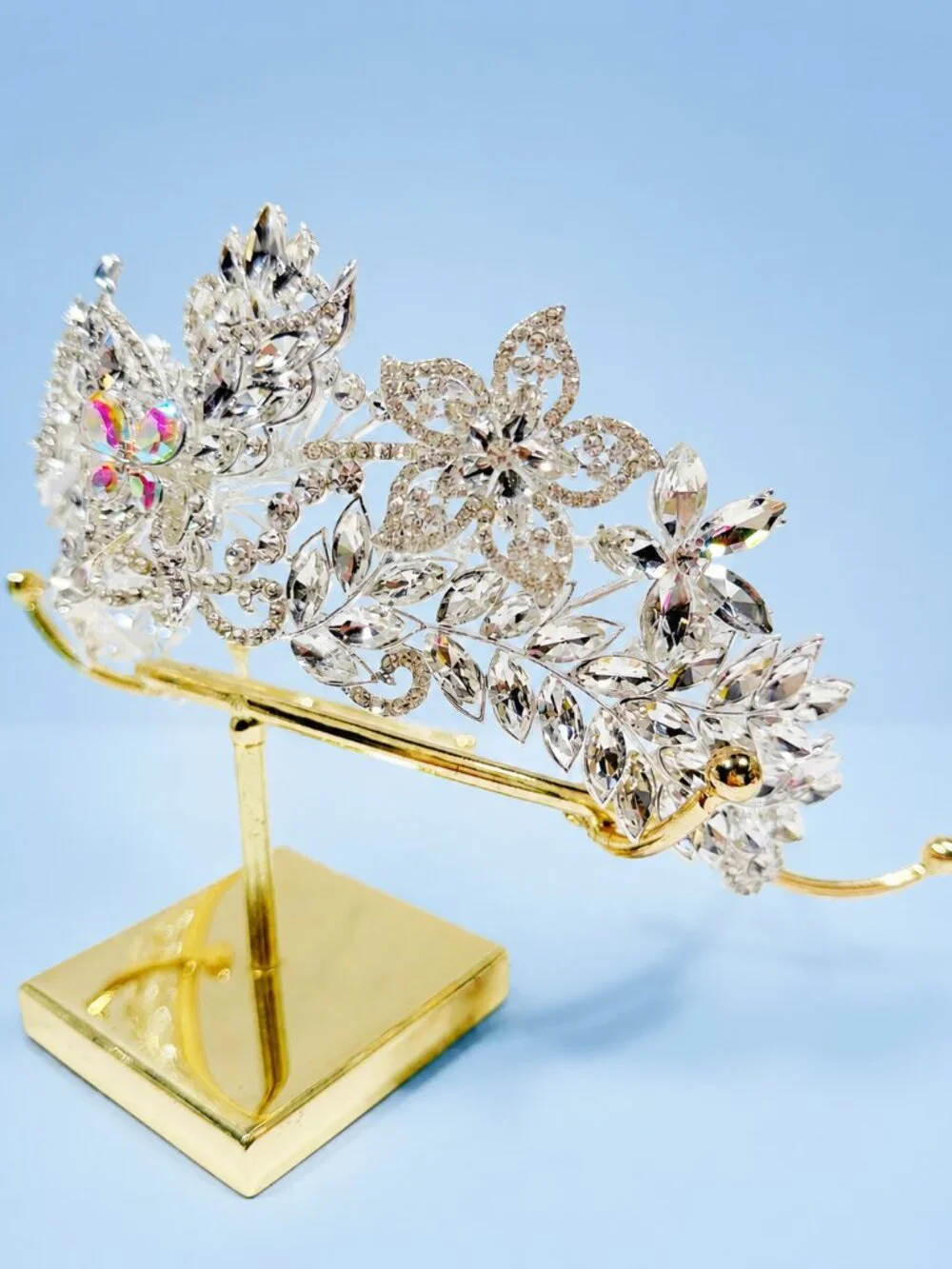 Clear Crystal Butterfly Tiara Crown Silver Rhinestone Pageant Bridal Prom crown